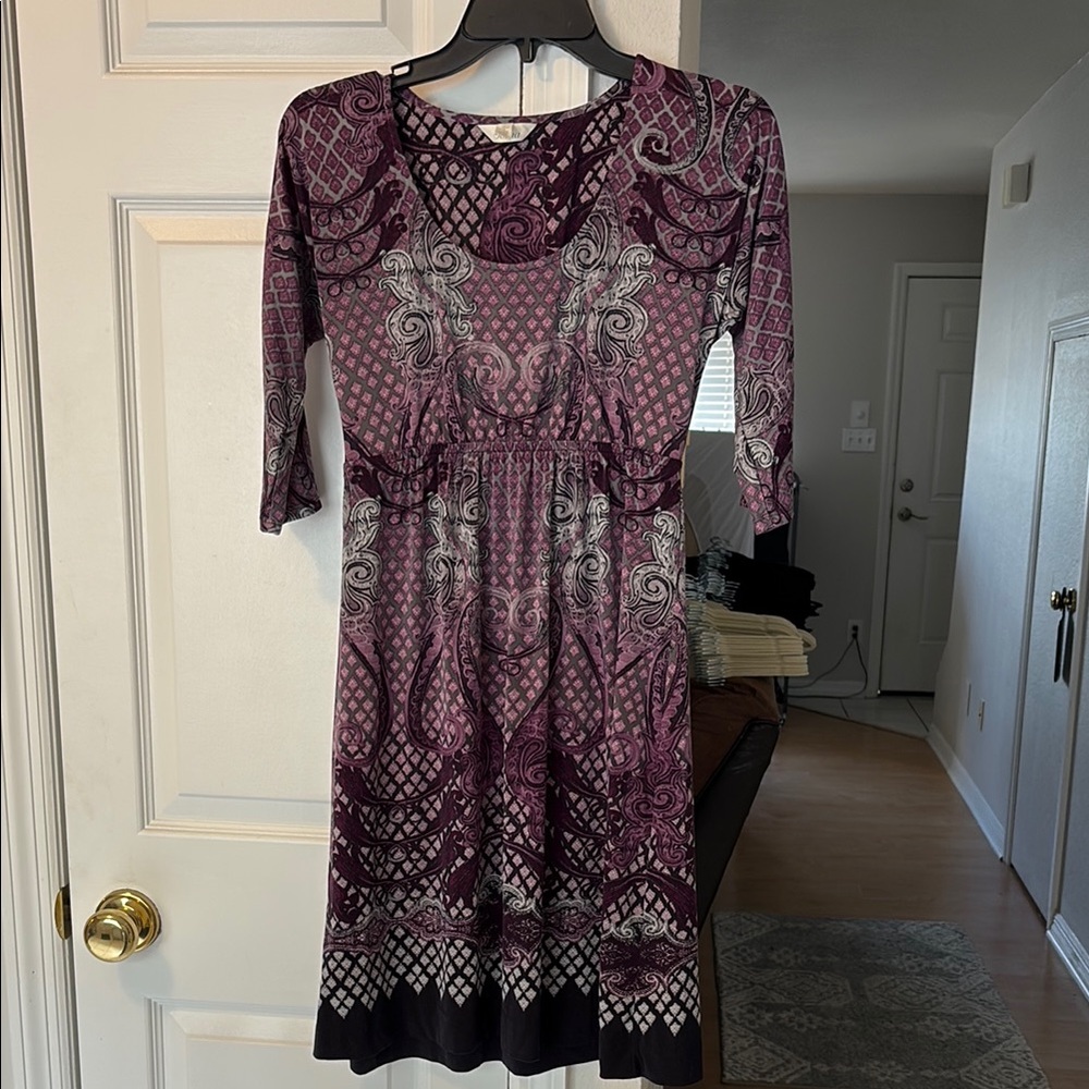 Soma Red and Pink 3/4 Sleeve Scoop Neck Dress